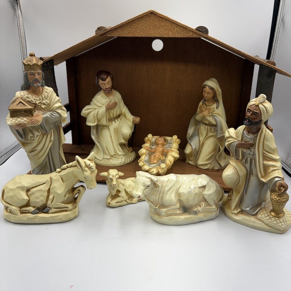Vintage Christmas 12 Piece Nativity Set Handmade in Japan Holiday Large Figurine